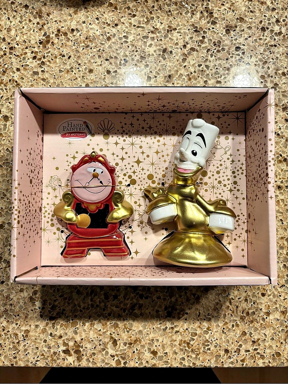 Disney Beauty and the Beast Cogsworth and Lumiere Salt and Pepper Shakers - NWT